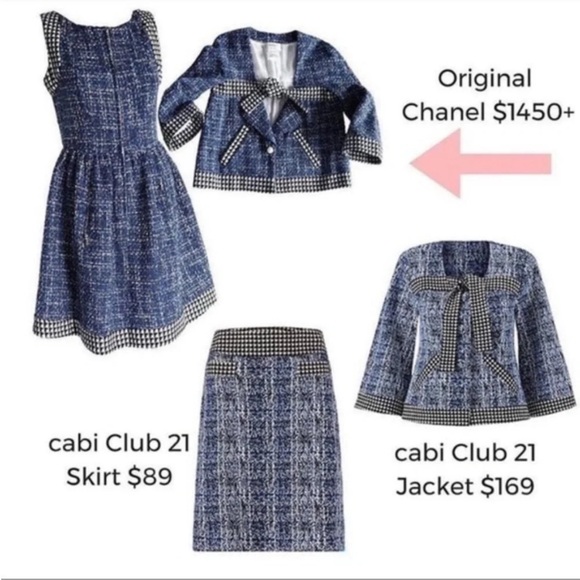 CAbi Reina 21 Club Suit Set Jacket Small & Skirt Size 2 Blue Black Tweed Set - Picture 5 of 11